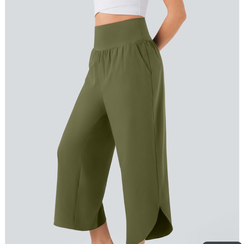 Cropped Halara Olive Green Women's Wide-Leg Pants NWT